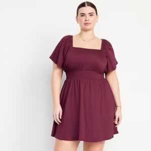 Waist-Defined Flutter-Sleeve Mini Dress